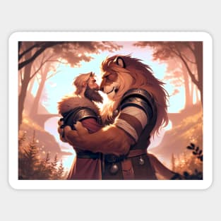 Gay Viking and Anthro Furry Lion Lovers Art Sticker